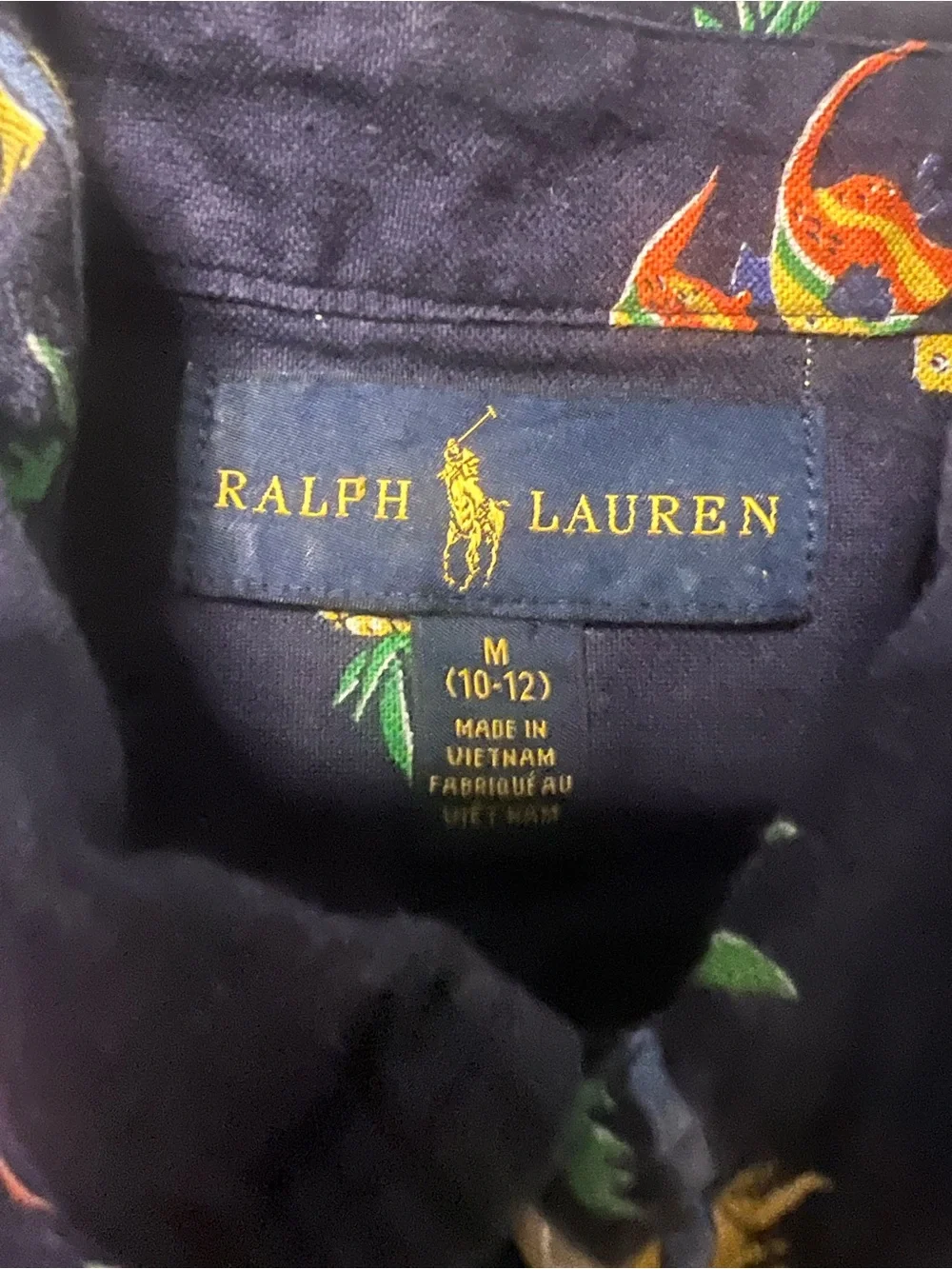 Boy’s Size 10-12 Ralph Lauren Navy Tropical Surf Print Short-Sleeve Shirt